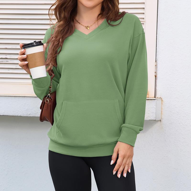 Clearance sale🔥 Your Favorite Is Back!Women's Hoodless V-neck Sweatshirt With Kangaroo Pocket Fleece Longsleeve Oversized Casual Style Shirt