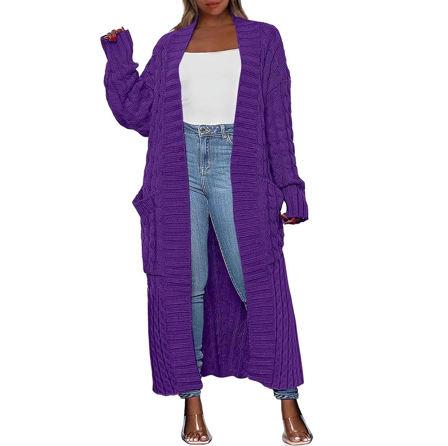 LBF-Women's Long Cardigan 2025 Oversized Coat Long Sleeve Open Cardigan Knitted Extra