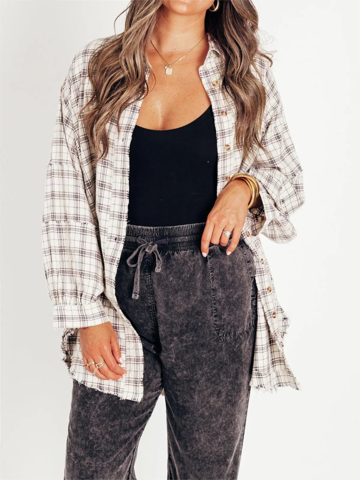 ⏰Hot Sale-Women's Seams Raw Edge Washed Oversized Shirt Jacket with Pockets 🔥New arrivals at special price🔥