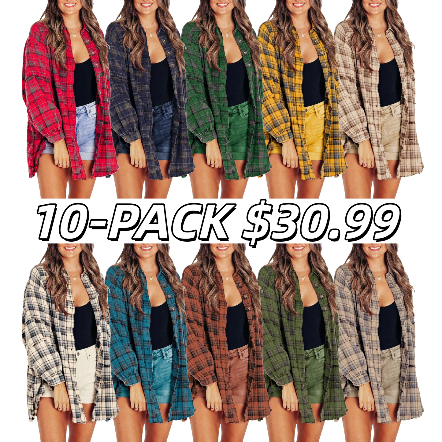 ⏰Hot Sale-Women's Seams Raw Edge Washed Oversized Shirt Jacket with Pockets 🔥New arrivals at special price🔥