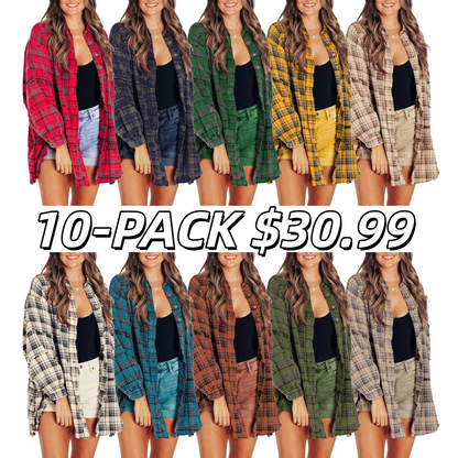 ⏰Hot Sale-Women's Seams Raw Edge Washed Oversized Shirt Jacket with Pockets 🔥New arrivals at special price🔥