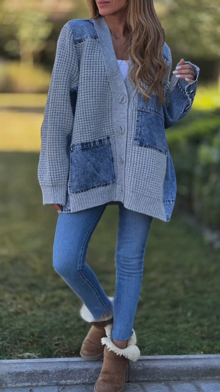Women Spliced Knitted Casual Coat