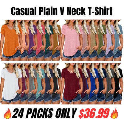 Women's Casual Plain V Neck T-Shirt