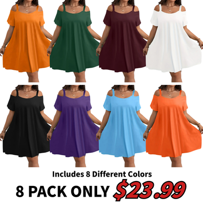 Plus Size Women's Round Neck Short Sleeve Shoulder Cut Out Fitted Casual Midi Dress