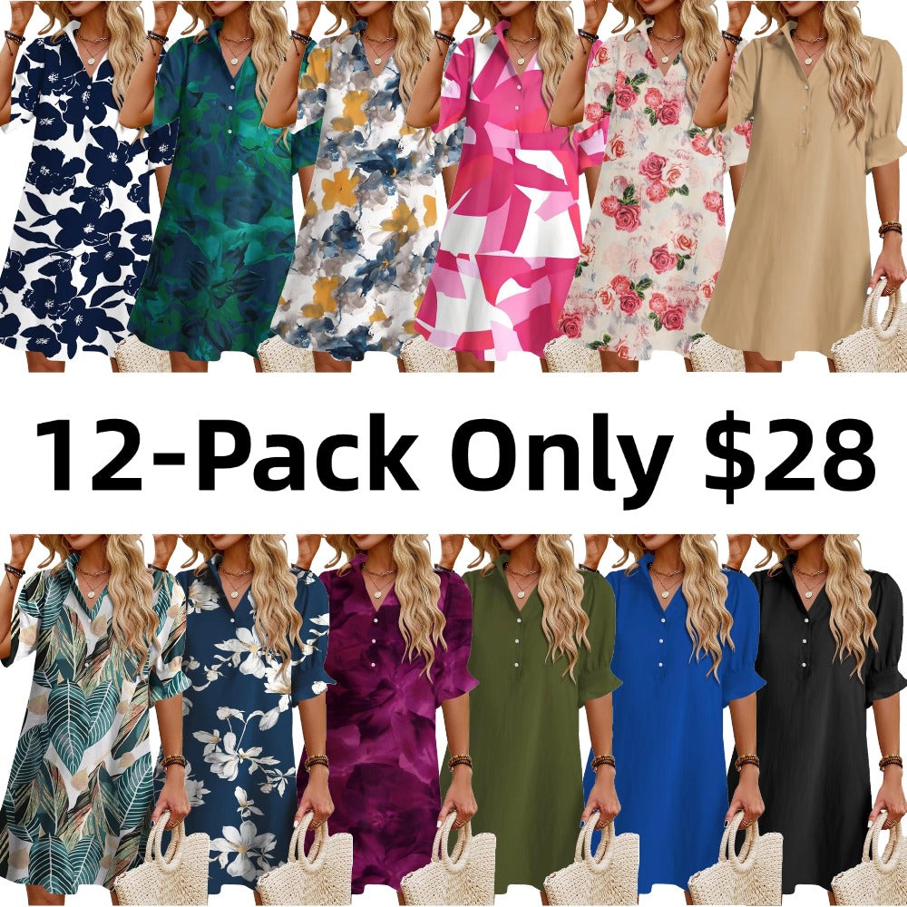 Womens Summer Shirt Mini Dresses with Pockets