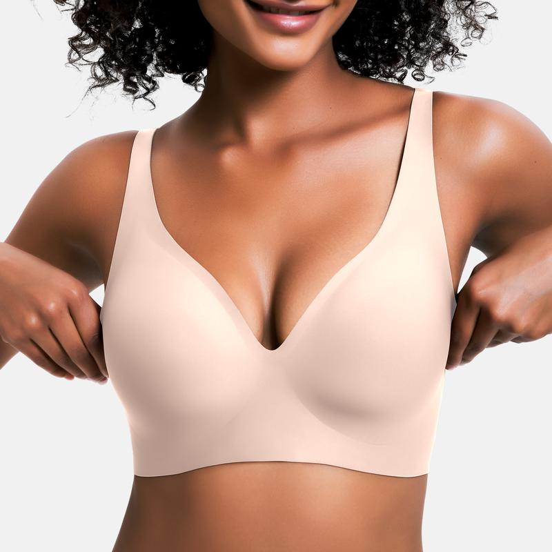⏰ TODAY ONLY Jelly Wireless Womens Comfortable Wireless Bras Push Up Bralettes Seamless Tshirts Bras Deep V Everyday Bras
