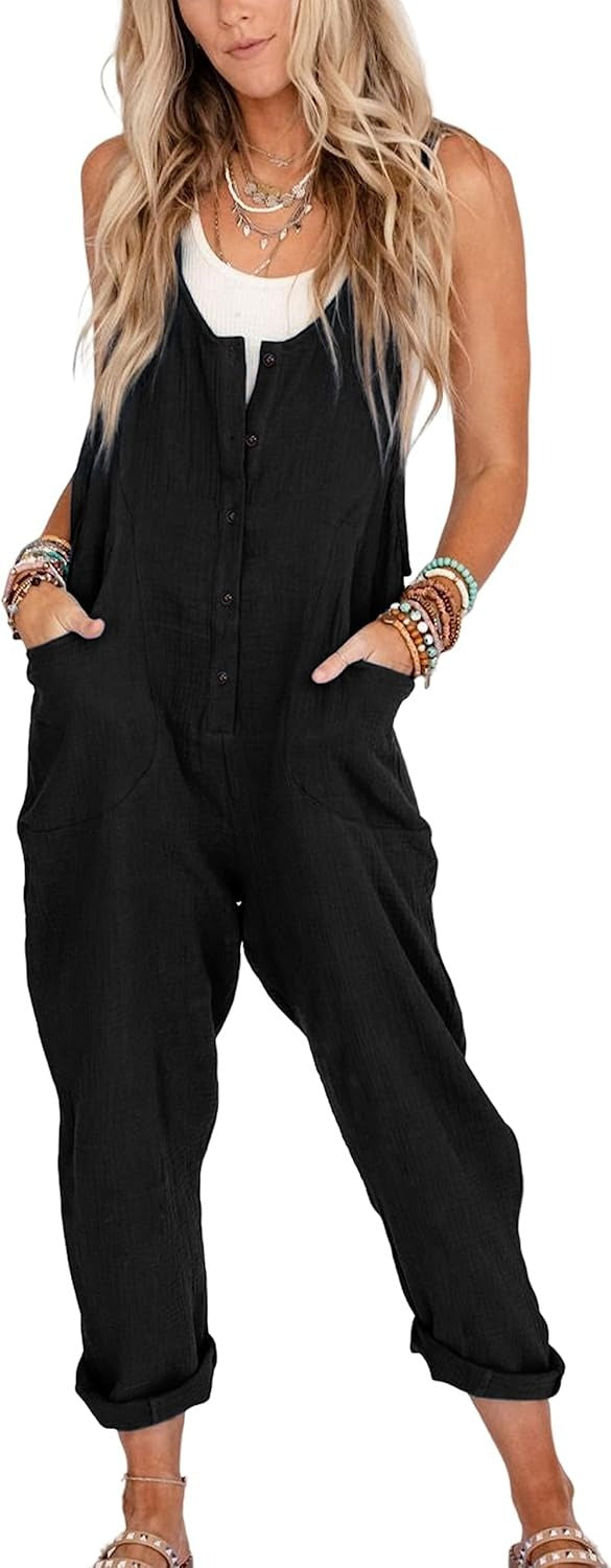 Womens Overalls Cotton Linen Loose Jumpsuits