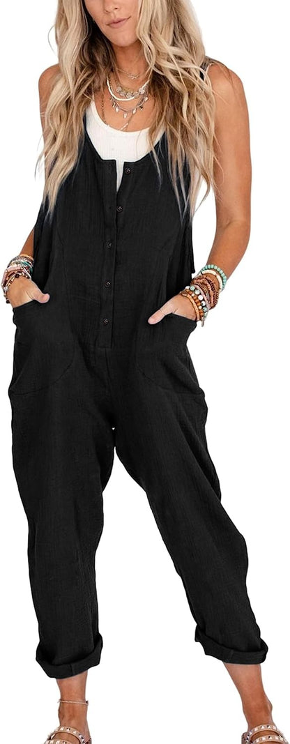 Womens Overalls Cotton Linen Loose Jumpsuits