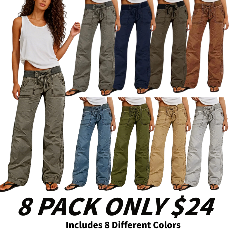 Solid Seam Detail Drawstring Mid Rise Straight Leg Pants