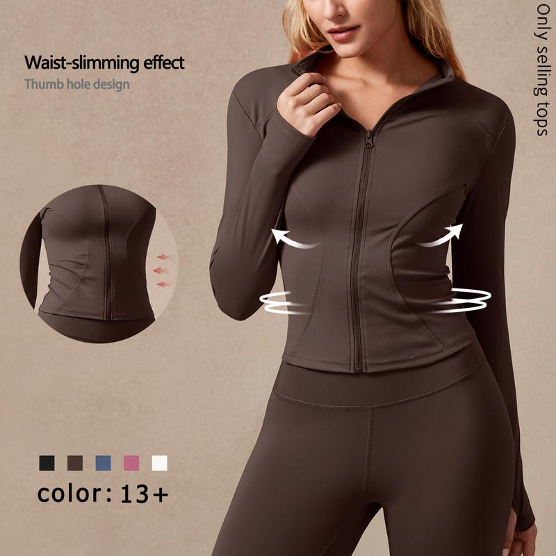 Womens Full Zip Long Sleeved Sports Jacket Slim Fit Quick Dry Stretch Fabric with Thumb Holes for Running Yoga Gym Workout Outfits Activewear