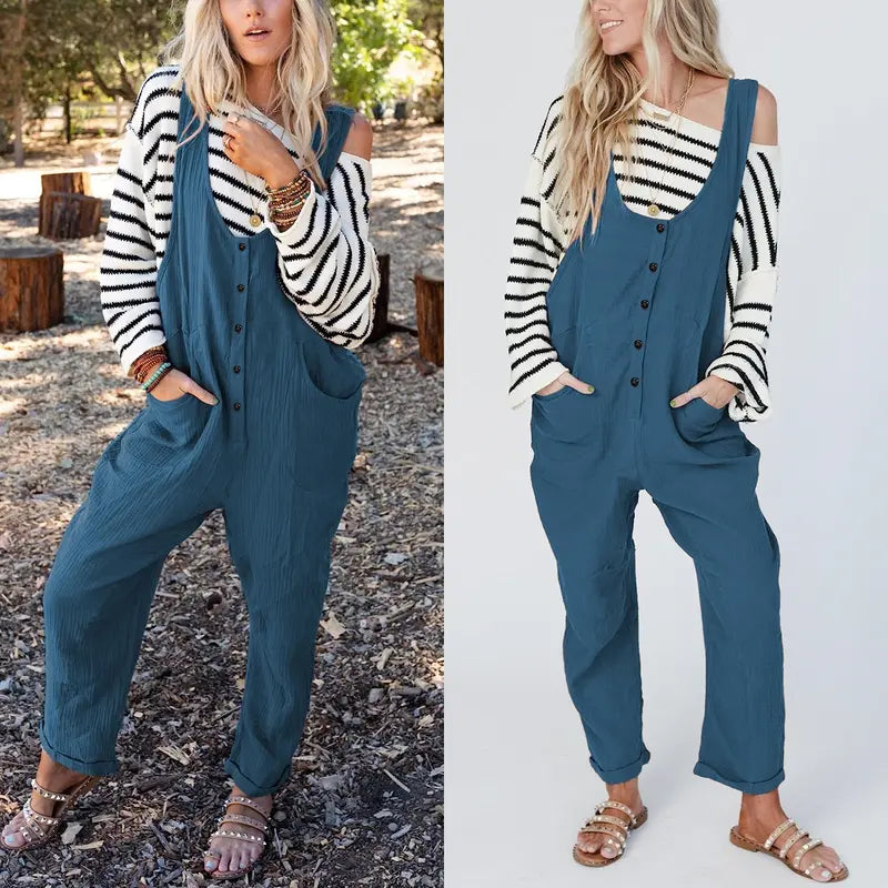 Womens Overalls Cotton Linen Loose Jumpsuits