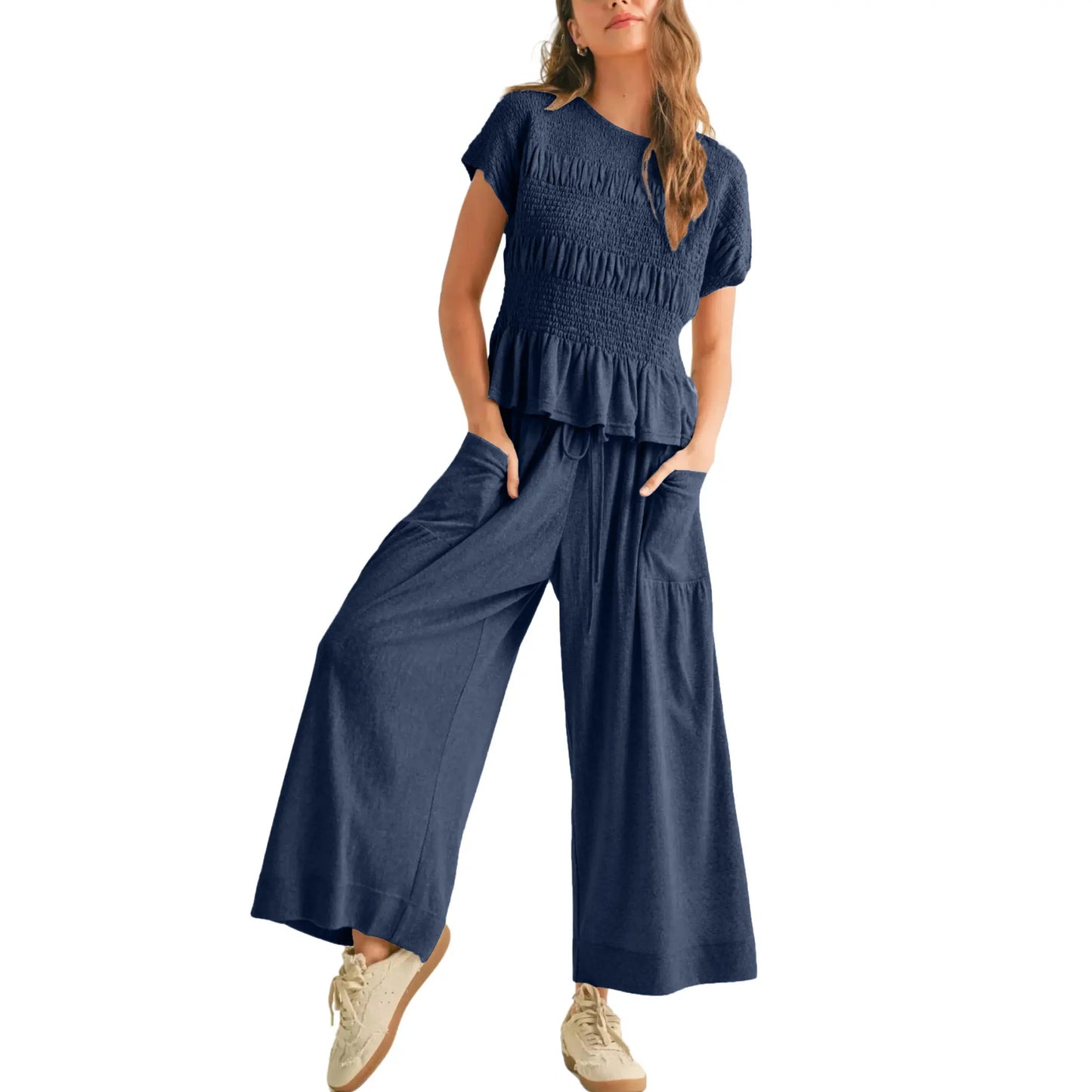 Women’s High-Waisted Lounge Outfit with Pockets Casual Boho Matching Set