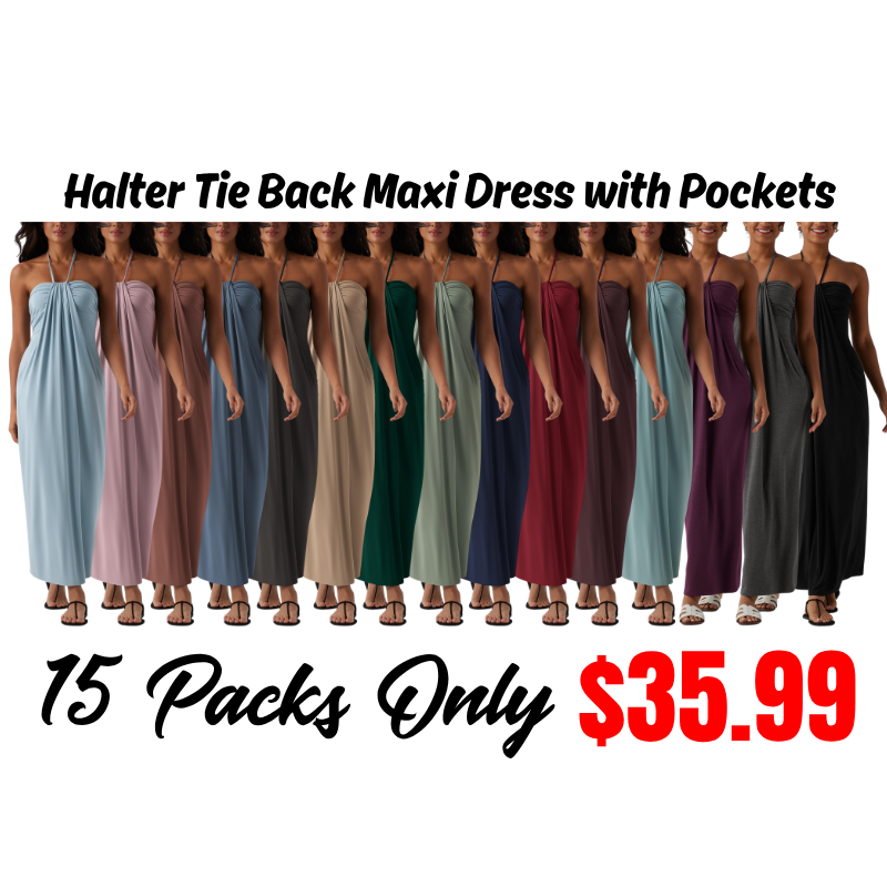 Halter Tie Back Maxi Dress with Pockets