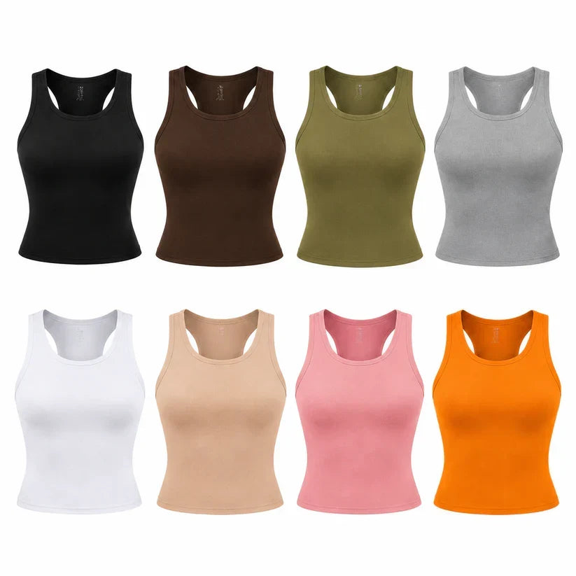 This Week's Special Price🍃Round Neck Built-in Bra Ribbed Tank Top Fit Casual Comfortable💥