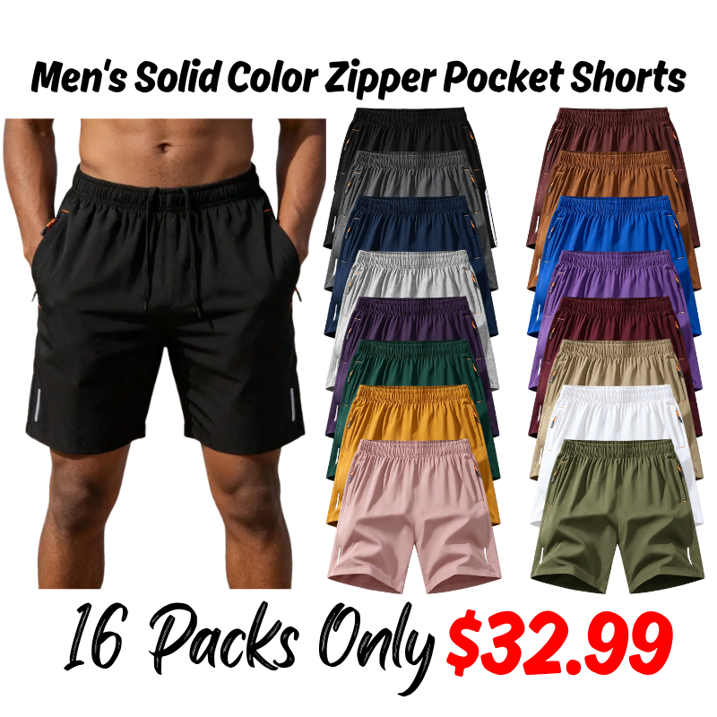 Men's Solid Color Zipper Pocket Shorts