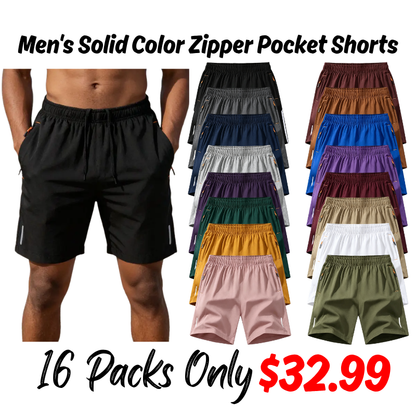 Men's Solid Color Zipper Pocket Shorts