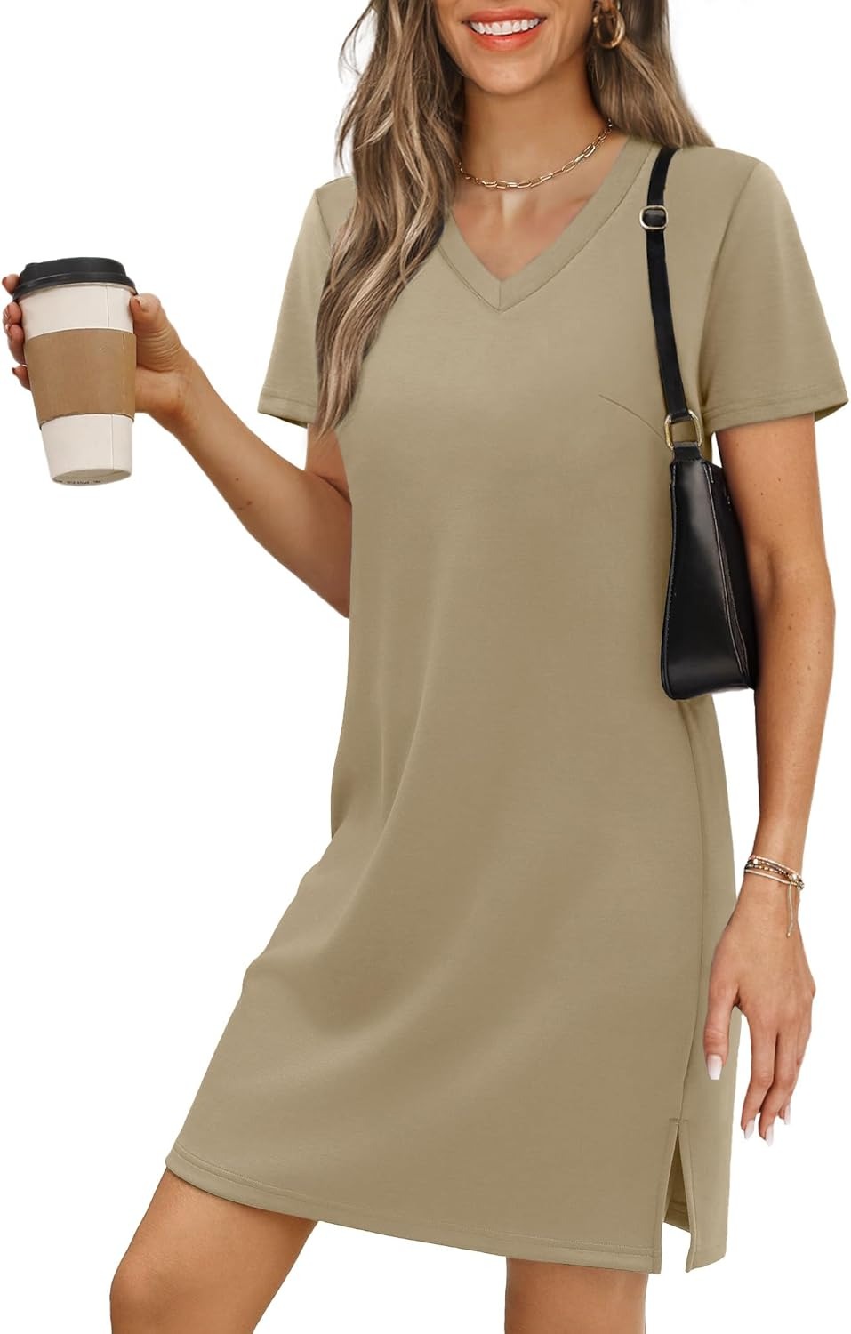 Summer Dresses for Women 2026 V-Neck Casual Sundresses T-Shirt Dress