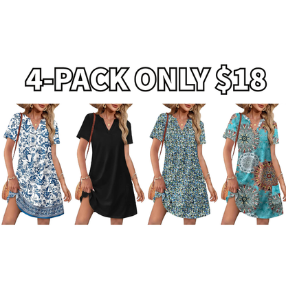 Women's 2026 Casual Summer V Neck Short Sleeve Dress Beach Vacation Outfit