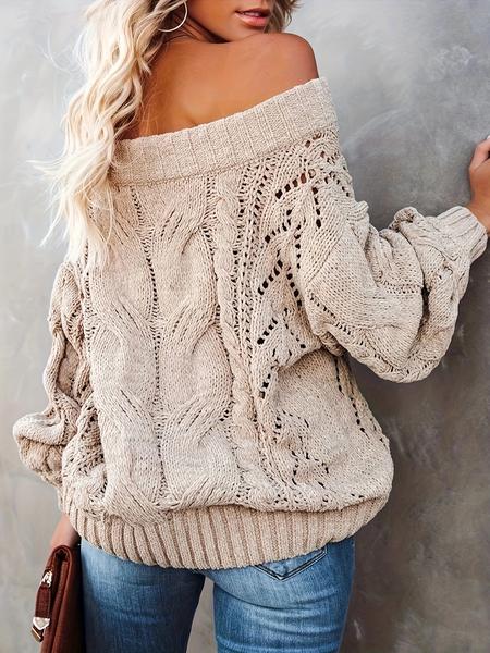 Women'S Plain Textured Off Shoulder Sweater