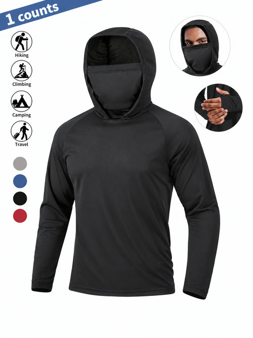 UPF 50+ Long-Sleeve Sun-Protection Hoodie (with Sleeve Pocket and Face Mask)