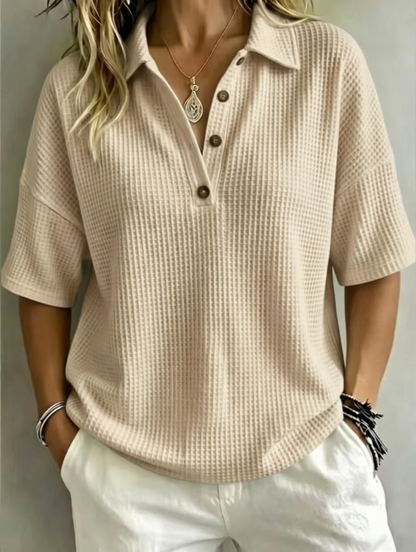🔥Women's Button-Up Waffle Short Sleeve Shirt