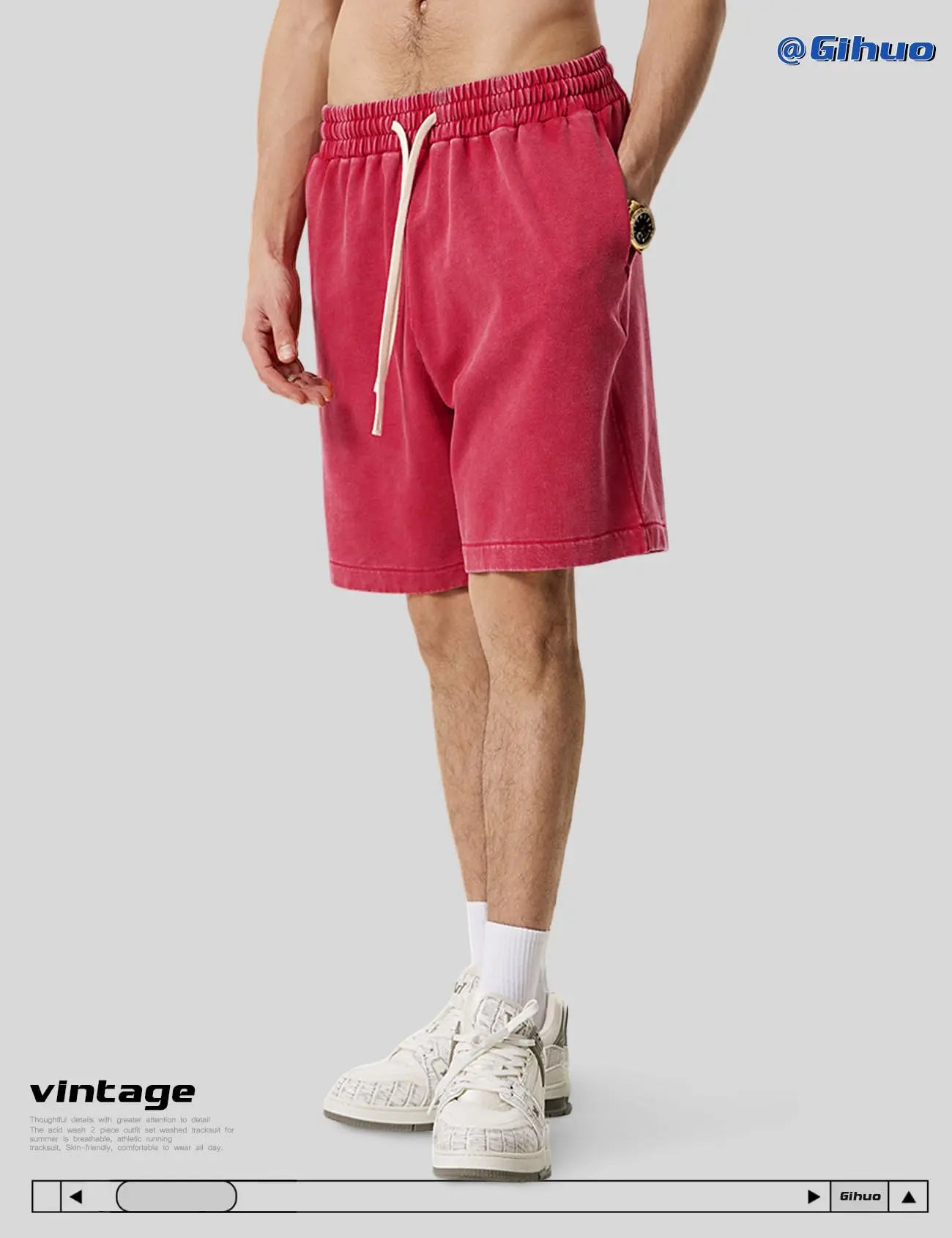 Unisex Cotton Athletic Vintage Acid Wash Elastic Waist Sweat Shorts