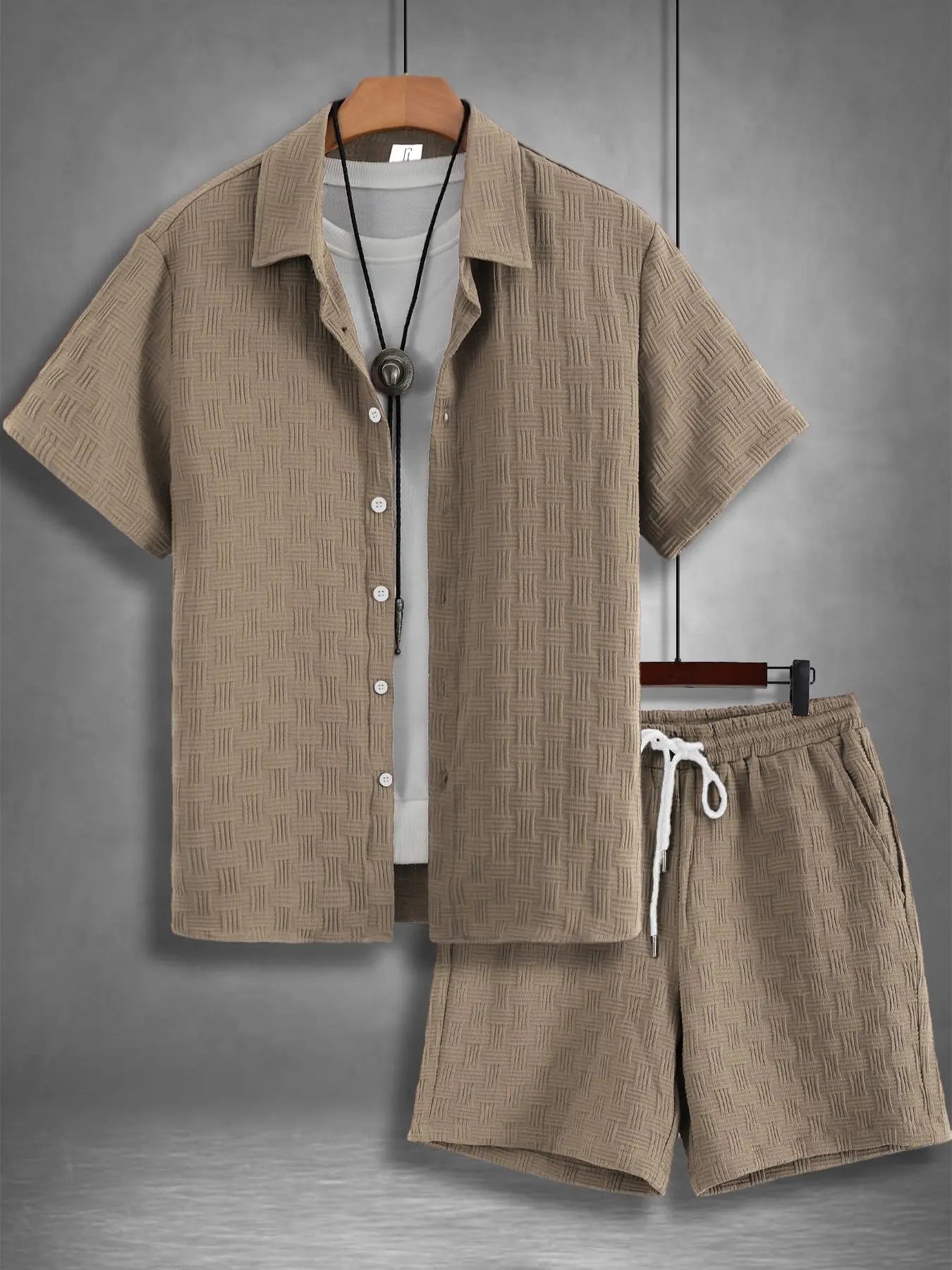 Men's Summer Beach Short Sleeve Two-piece Set
