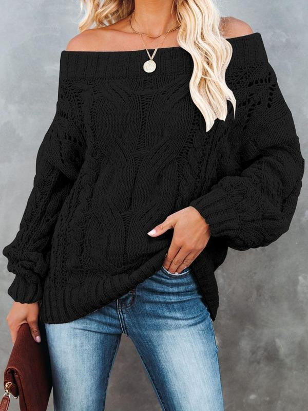 Women'S Plain Textured Off Shoulder Sweater