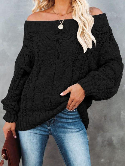 Women'S Plain Textured Off Shoulder Sweater