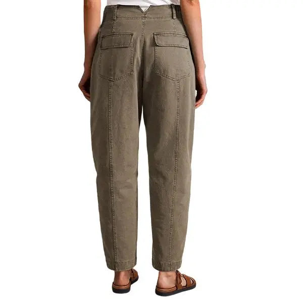 Solid Stitch Detail Mid Waist Baby Barrel Fit Deep Pockets Pants
