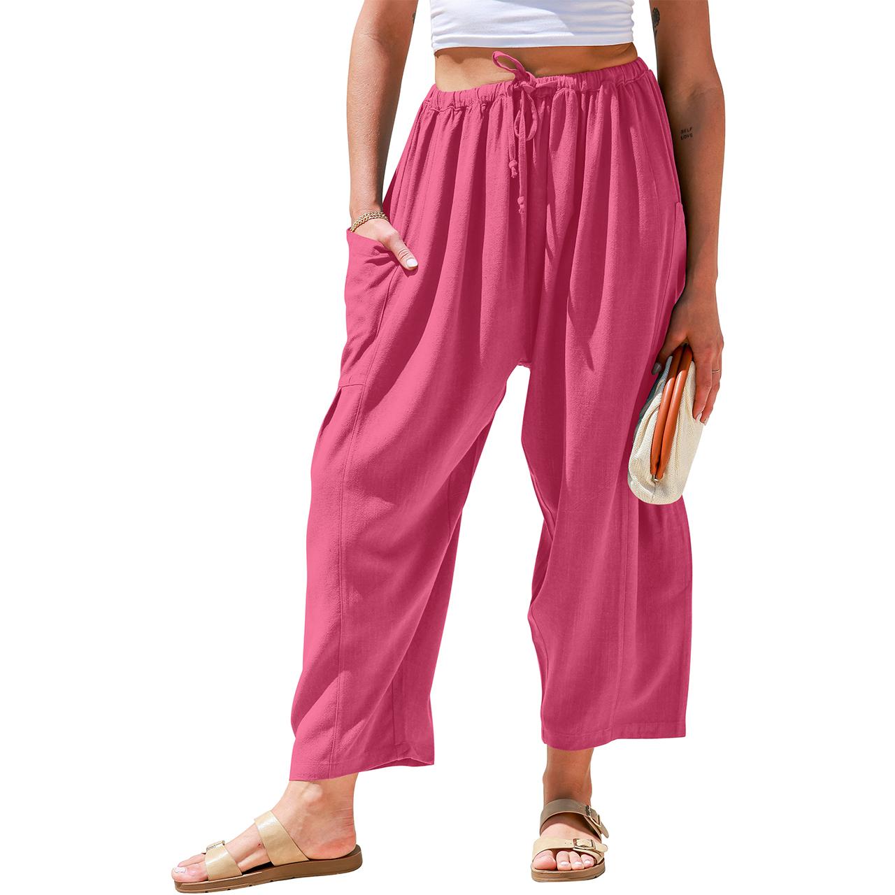 Womens Linen Blend Wide Leg Pants