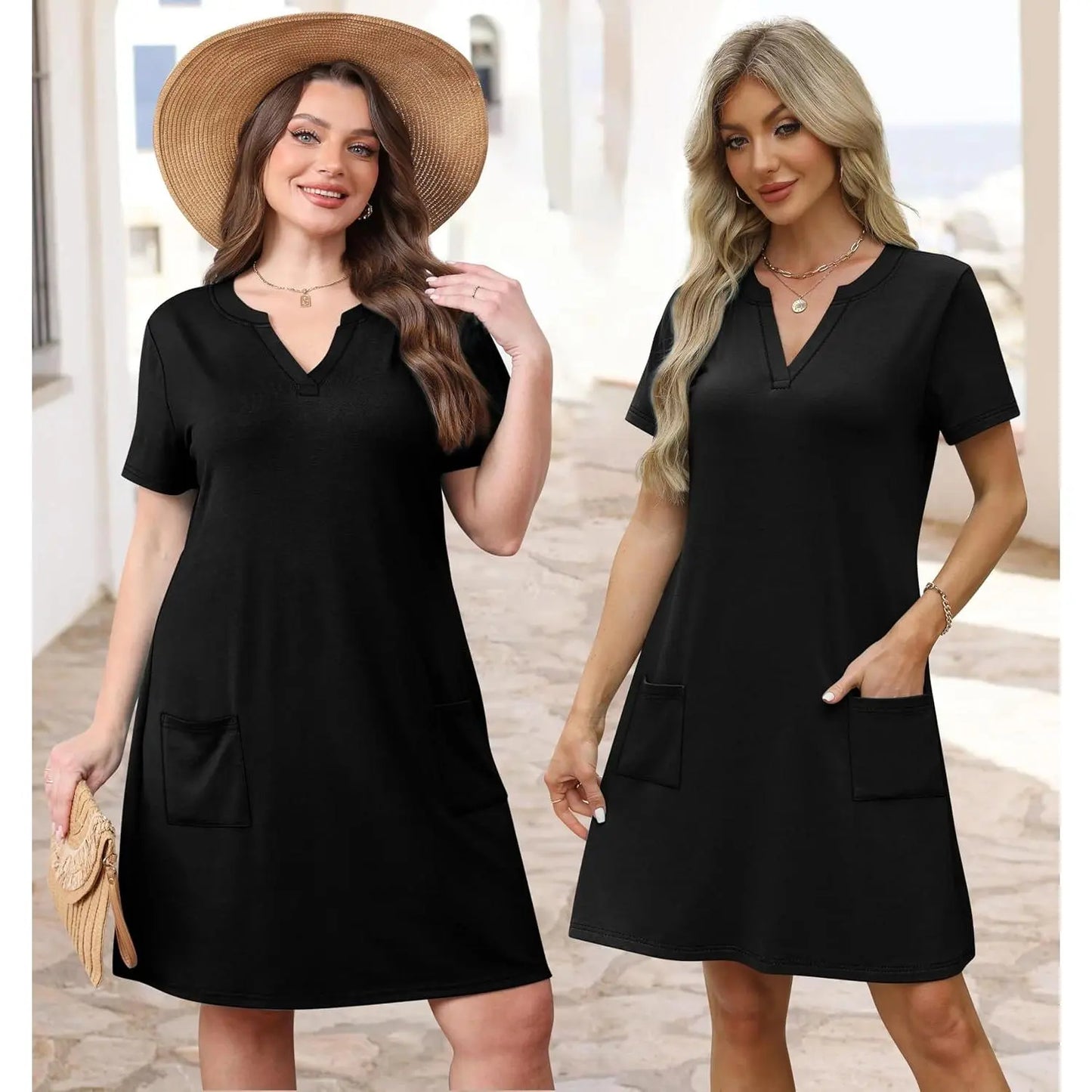 Women's 2026 Casual Summer V Neck Short Sleeve Dress Beach Vacation Outfit
