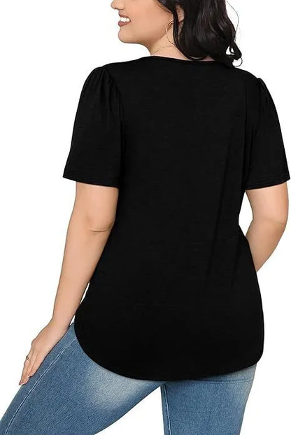 Women's T Shirts Short Sleeve Pleated Dressy Casual Scooped Neck Summer Tops Blouses