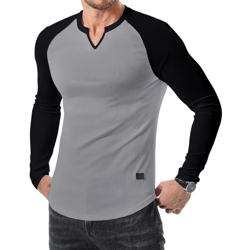 Mens Long Sleeve Muscle T Shirts Casual V-Neck Longline Ribbed Tee Shirts