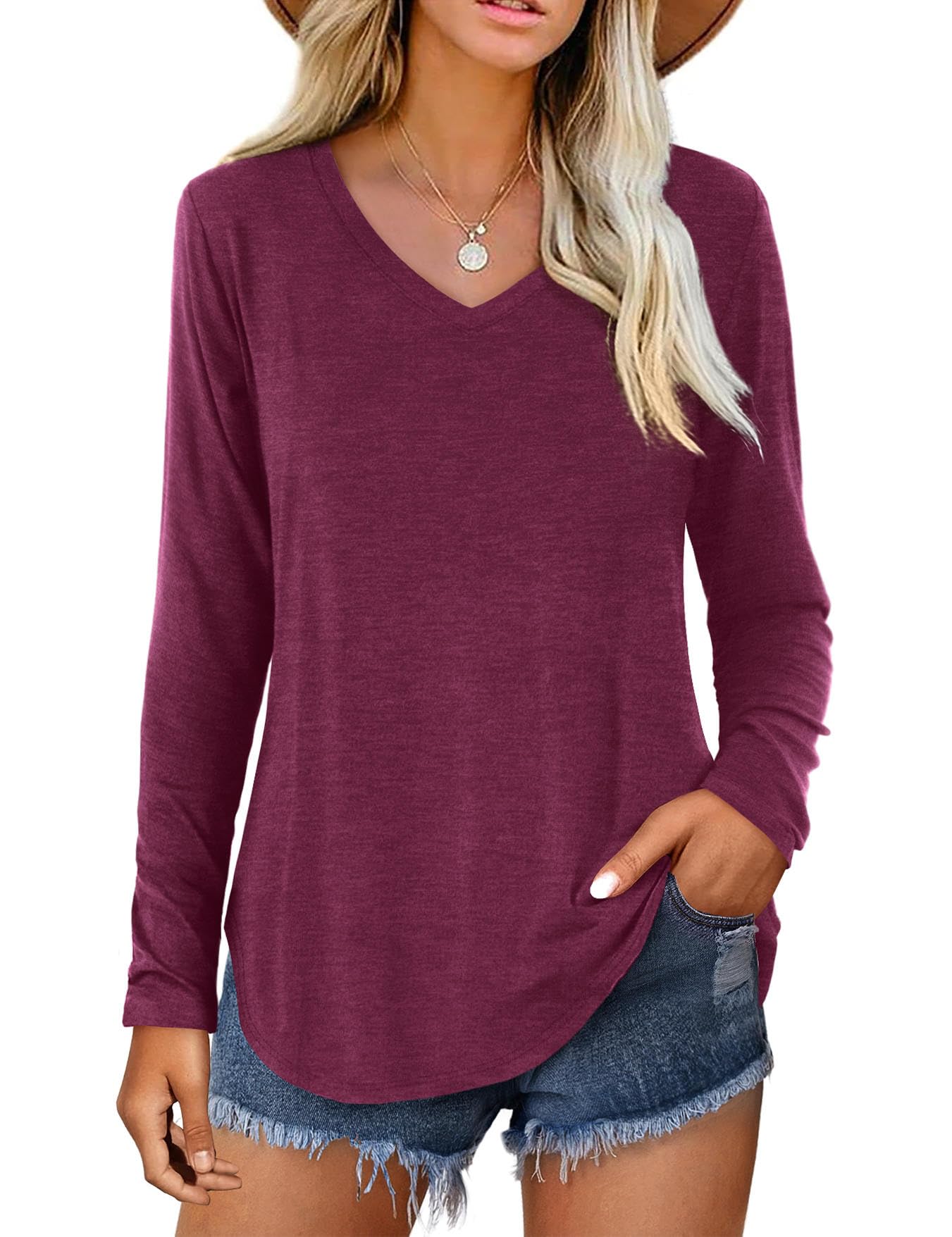 Women's Casual Plain V Neck T-Shirt