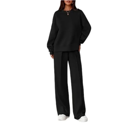 Women Spring & Fall Long Sleeve Wide Leg Pants Sweatsuit