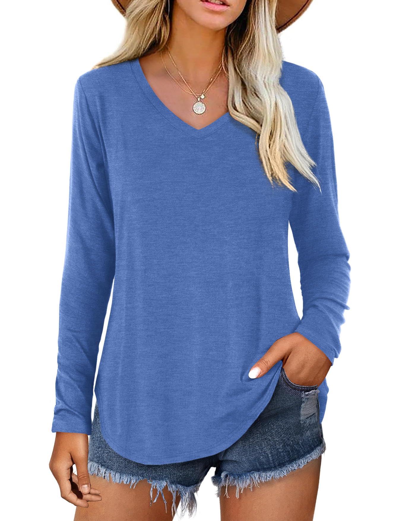 Women's Casual Plain V Neck T-Shirt