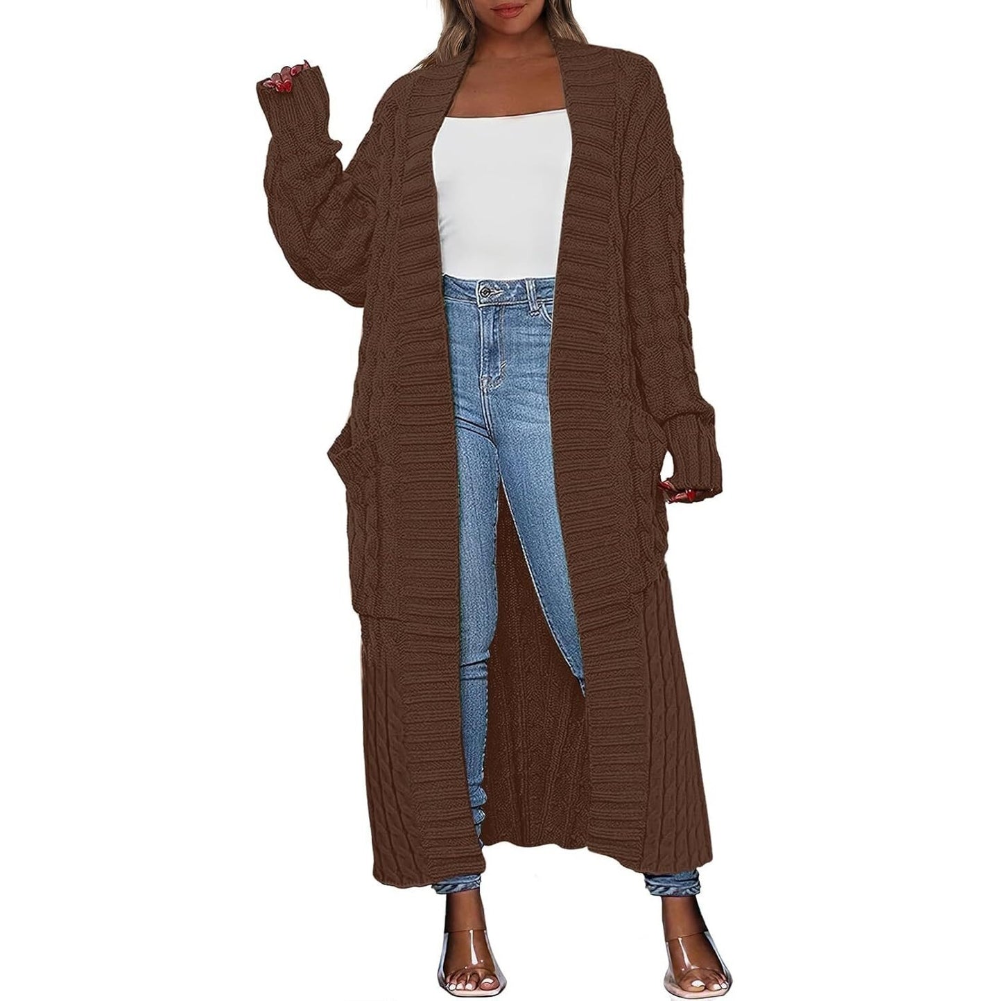LBF-Women's Long Cardigan 2025 Oversized Coat Long Sleeve Open Cardigan Knitted Extra