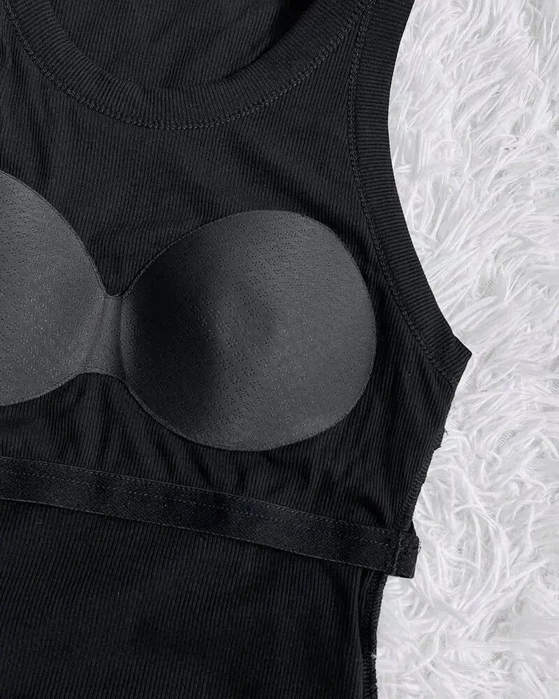 💥Round Neck Built-in Bra Ribbed Tank Top