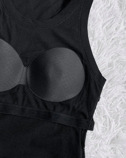 💥Round Neck Built-in Bra Ribbed Tank Top