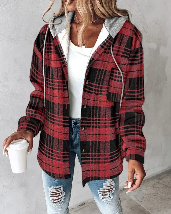 Women's Plaid Fleece Lined Hoodie