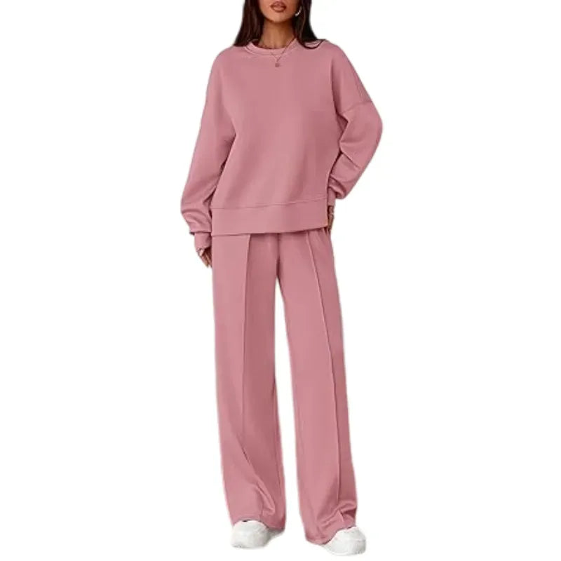 Women Spring & Fall Long Sleeve Wide Leg Pants Sweatsuit