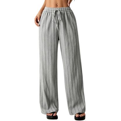 Women's Striped Waist-Tie Loose Pants