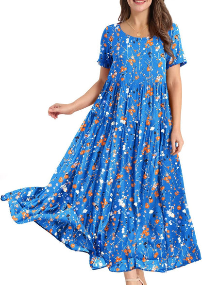 Women Casual Loose Bohemian Floral Dress Maxi Summer Beach Dresses