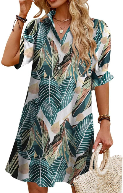 Womens Summer Shirt Mini Dresses with Pockets