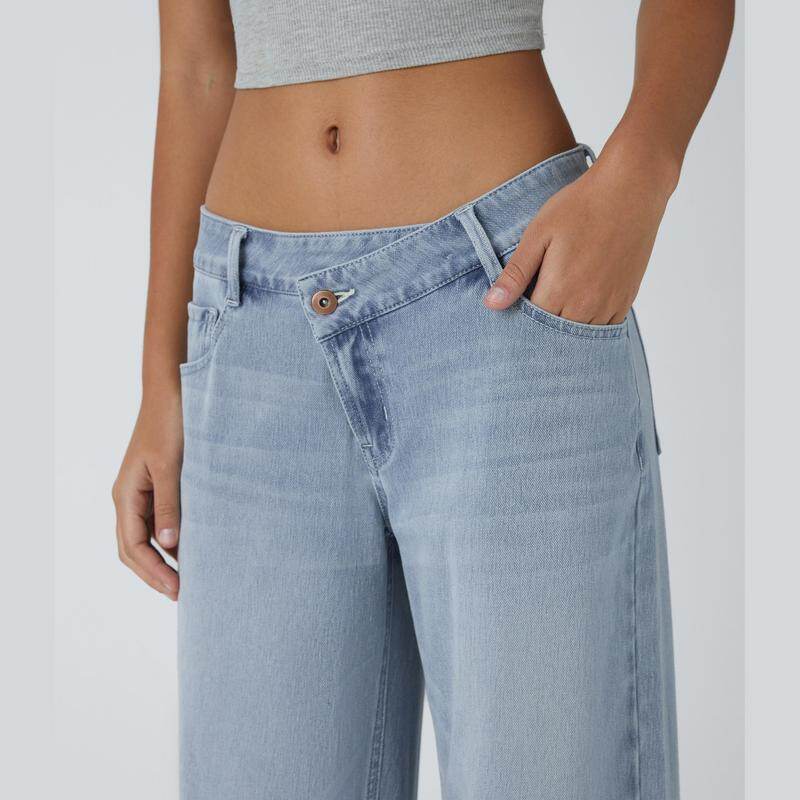 💘 Valentine’s Day Sale 💘 Flex Low-Rise Asymmetric Baggy Wide-Leg Washed Jeans with Zipper Pockets