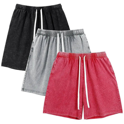 Unisex Cotton Athletic Vintage Acid Wash Elastic Waist Sweat Shorts