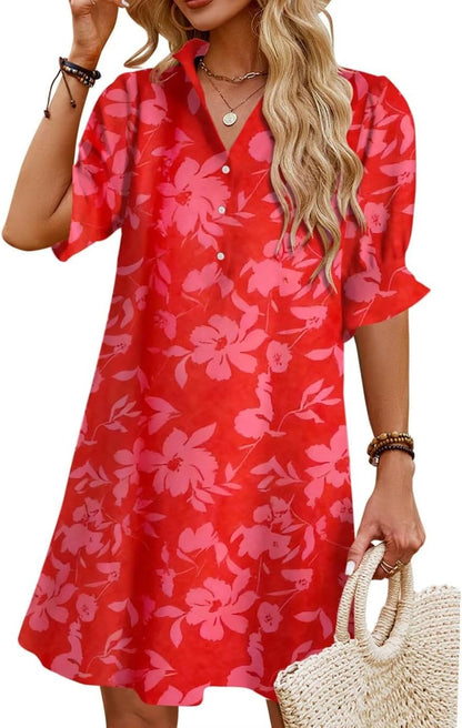 Womens Summer Shirt Mini Dresses with Pockets