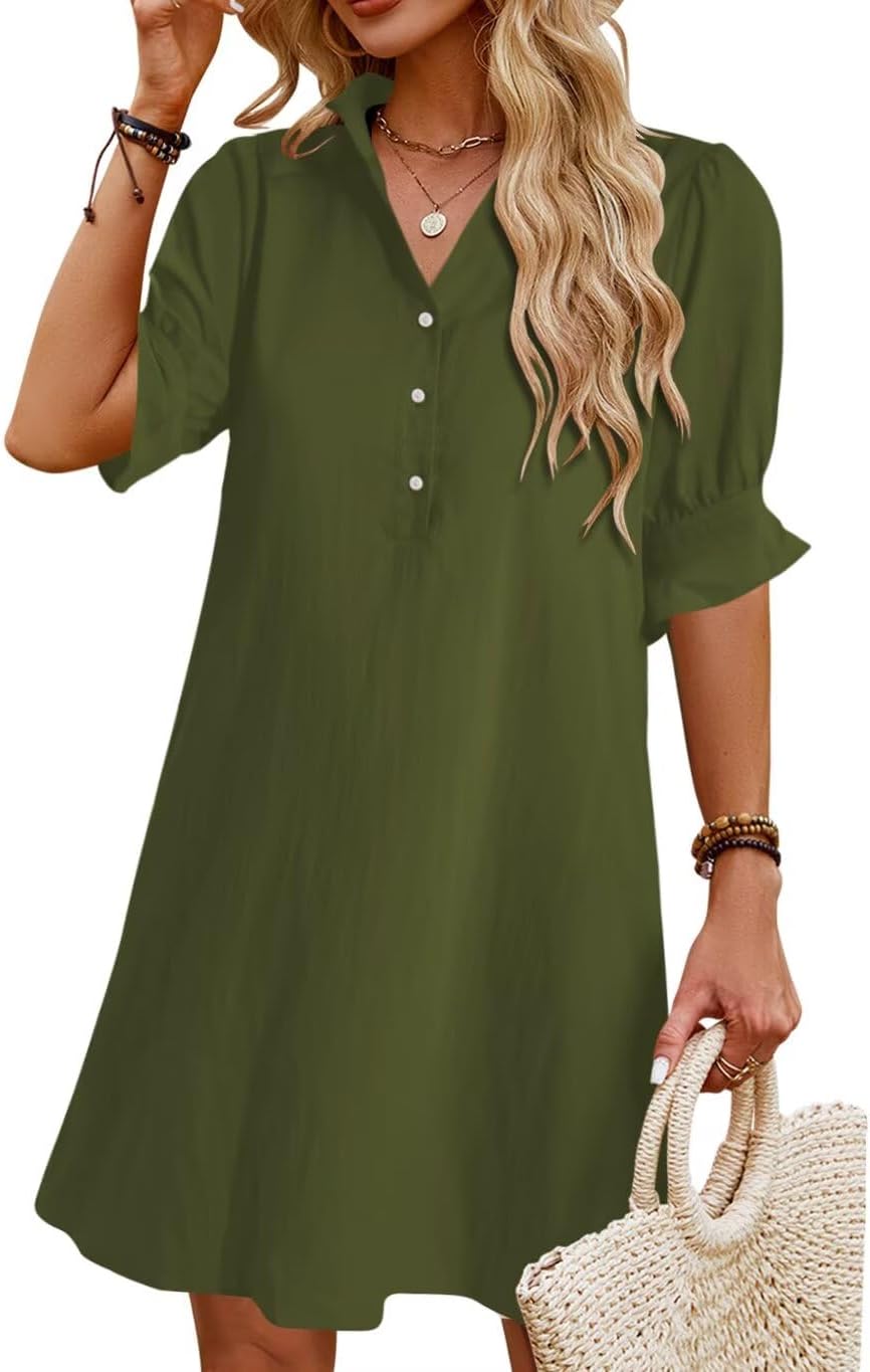 Womens Summer Shirt Mini Dresses with Pockets