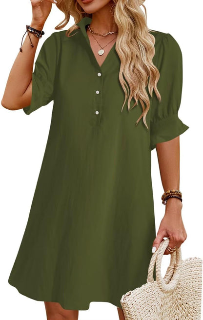 Womens Summer Shirt Mini Dresses with Pockets